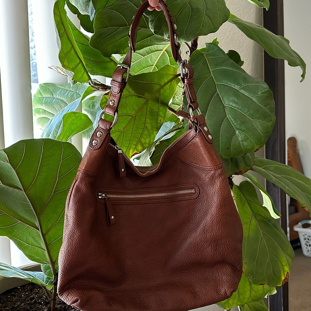 Banana Republic genuine leather buckle hobo shoulder bag purse brown braided